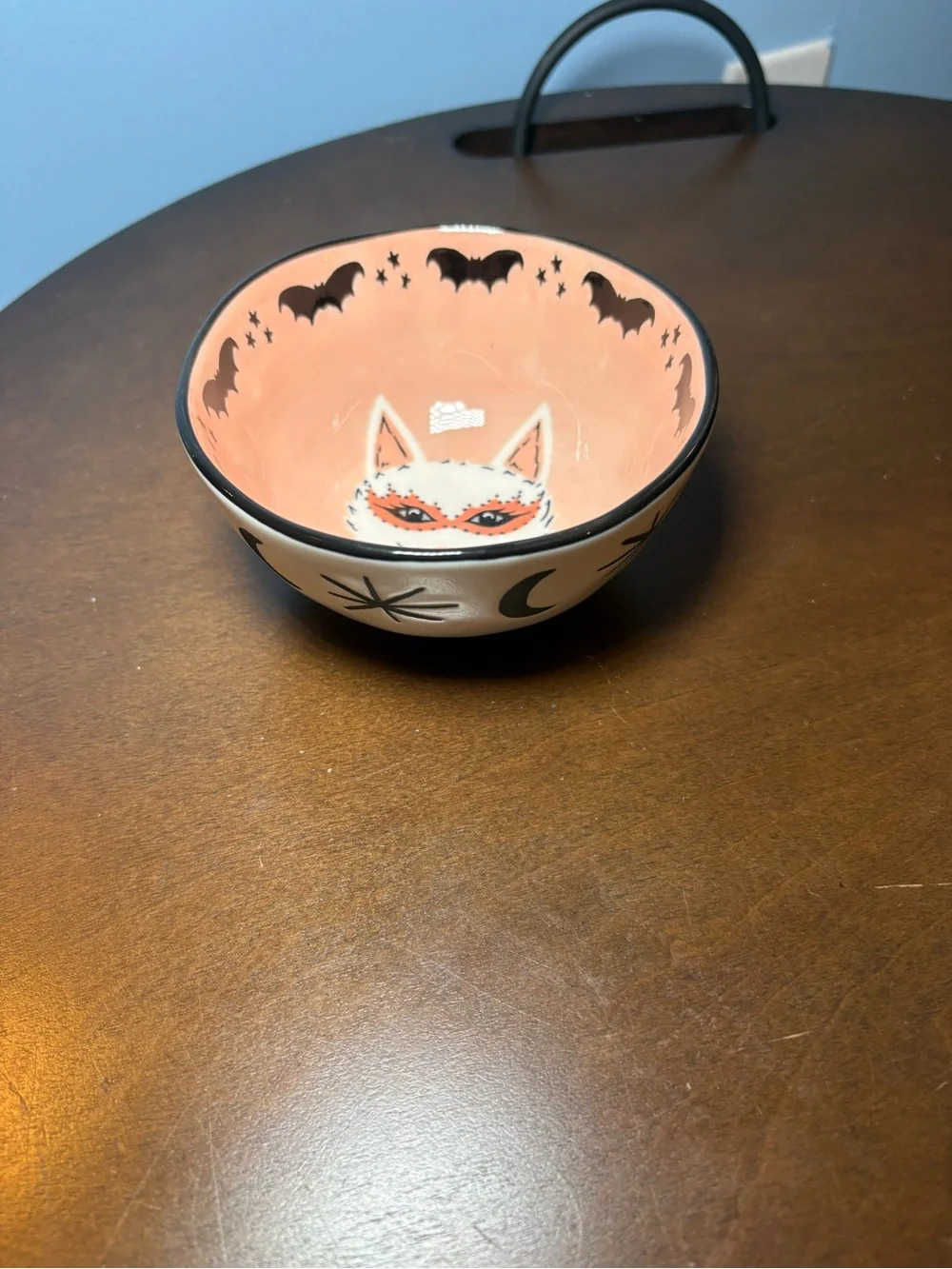 Pink Cat Bat Ceramic Serving Bowl - Halloween Table Accent